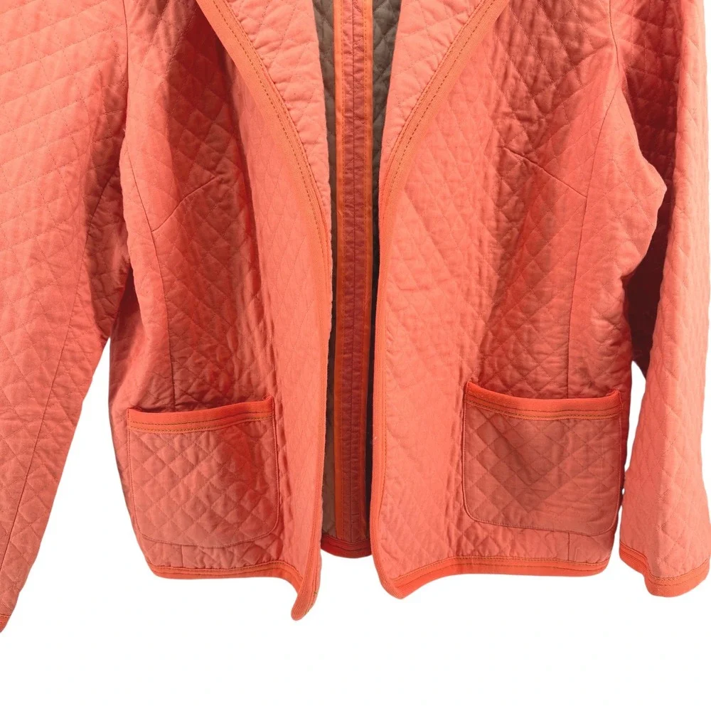 Evan Picone Womens 20W Pre-Owned Quilted Blazer Coral Orange Trim Open Barn Coat